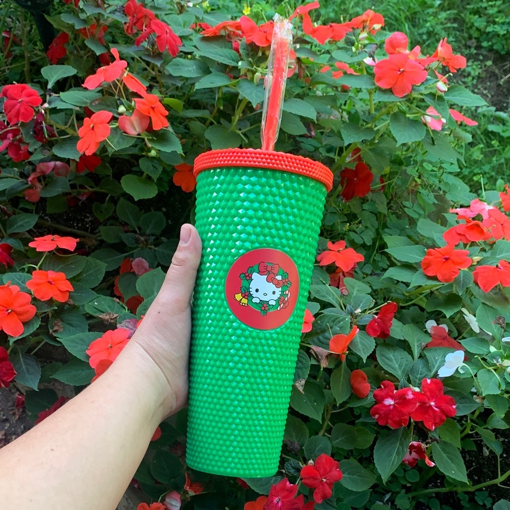 Christmas red and green studded hello kitty tumbler
